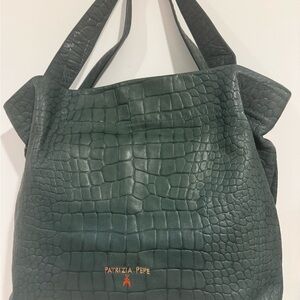 Patrizia Pepe Dark Green Croc-Embossed Tote
